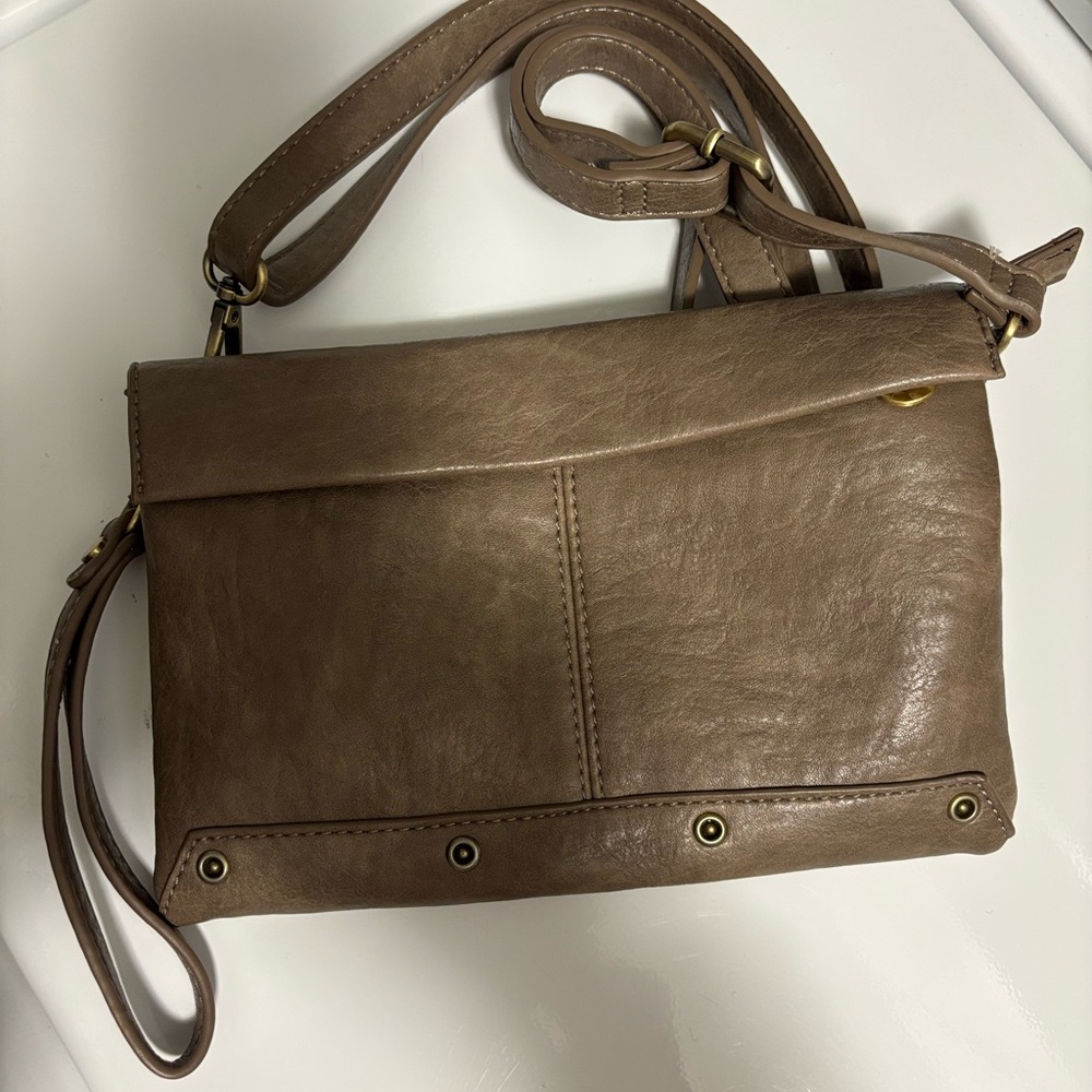 Joy Susan Vegan Leather Taupe Crossbody Bag